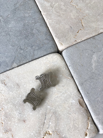 CELINE Blason Triomphe 耳環 銀色 復古 i24hgh 