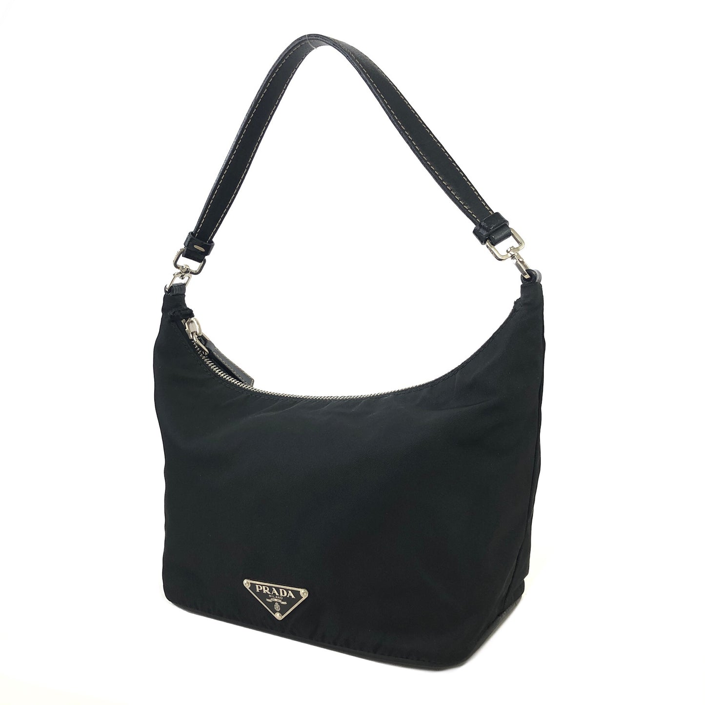 PRADA Triangle Logo Nylon Handbag Hobobag Black Vintage 4iznea
