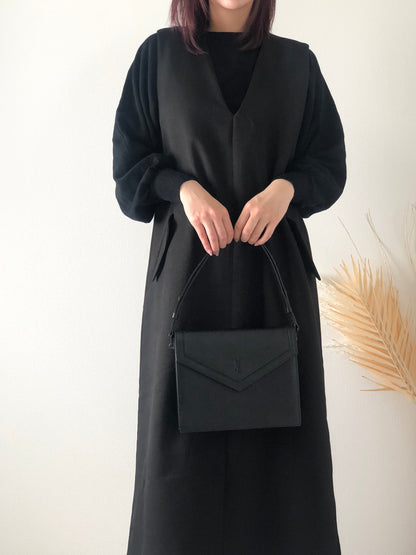 Yves Saint Laurent YSL Logo Leather Two-way Handbag Shoulder bag Black Vintage ffwsya