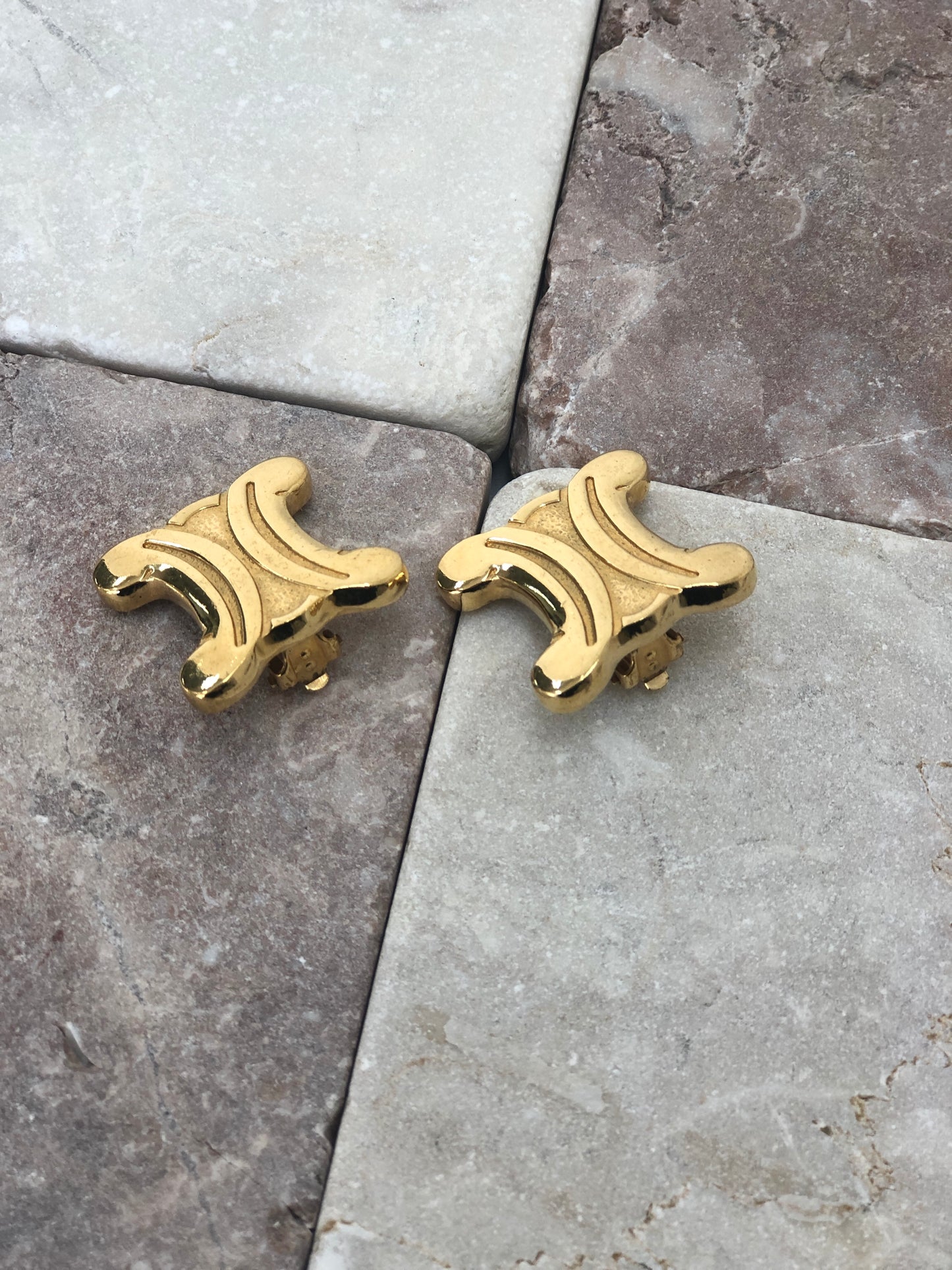 CELINE Triomphe Earrings Gold Vintage j5u365