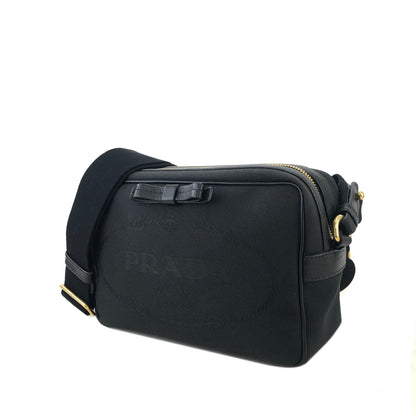PRADA Logo Ribbon Canvas Leather Crossbody Shoulder bag Black Vintage smkdzd
