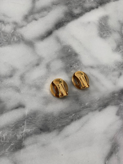 CELINE Circle Logo Earrings Gold Vintage 8rds48