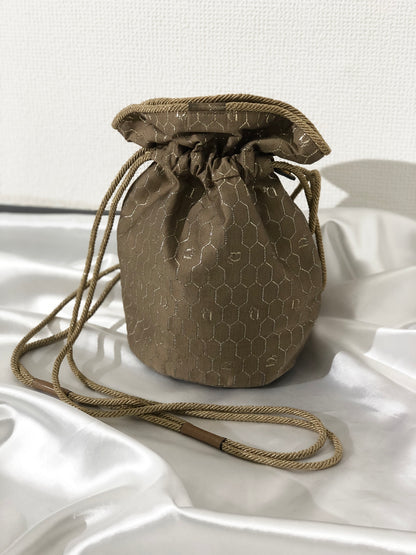 Christian Dior 蜂巢圖案尼龍抽繩斜背包 米色復古 aiss5h 