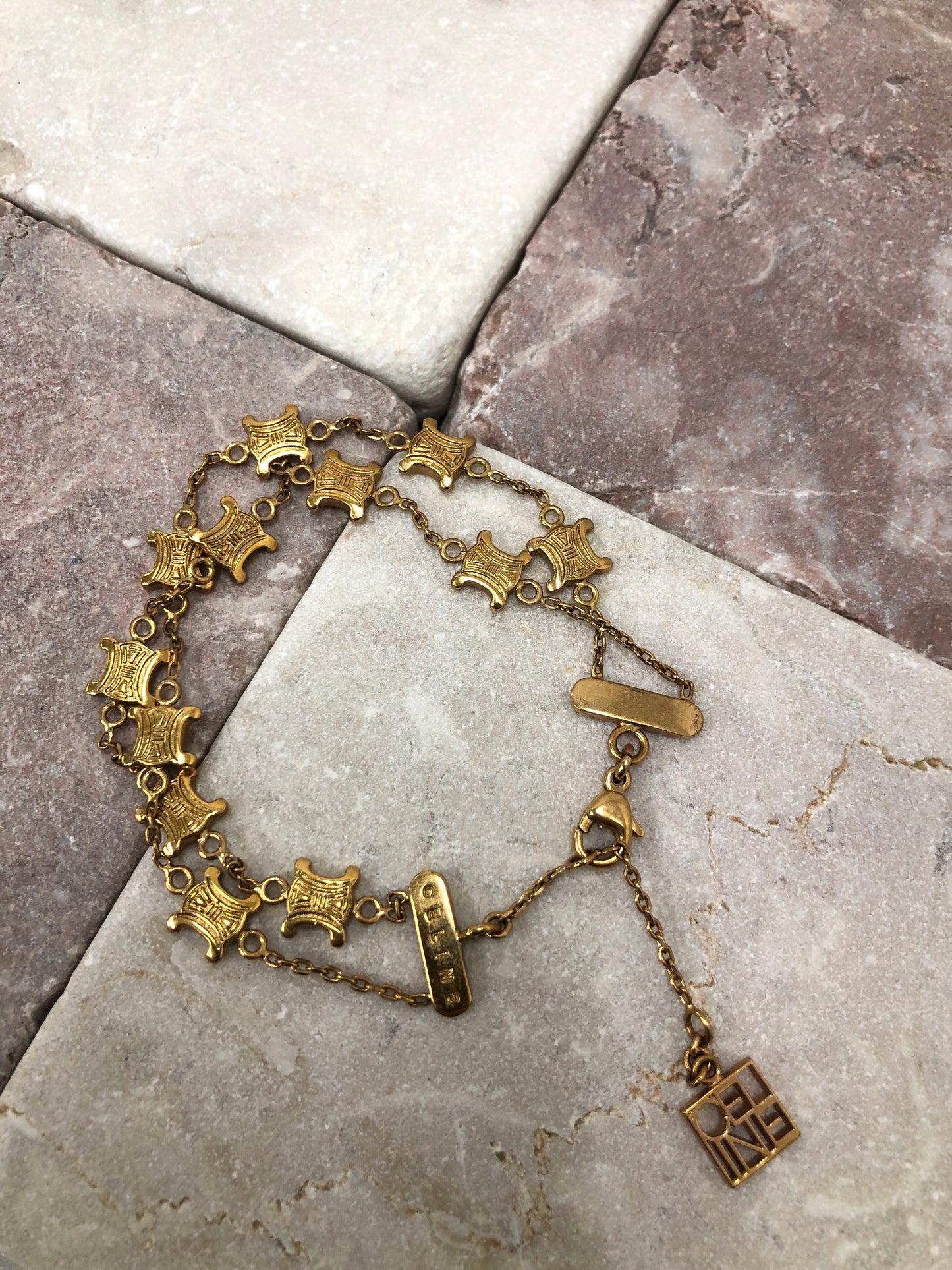 CELINE Triomphe Logo Charm Bracelet Gold Vintage tzzpy3