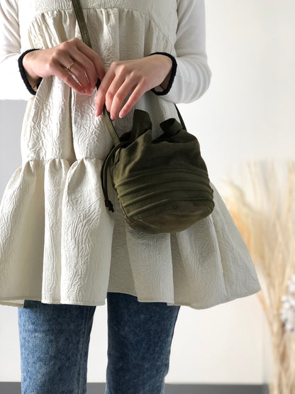 LOEWE Suede Drawstring Small Shoulder bag Olive Green Vintage trajxn