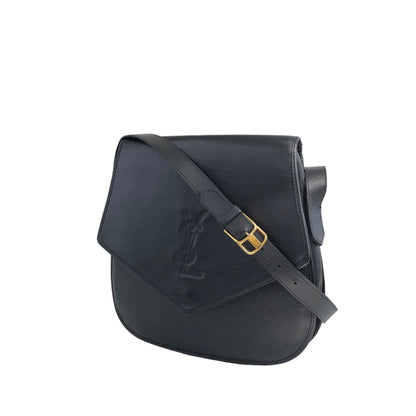 Yves Saint Laurent YSL Logo Stitch Leather Shoulder bag Black Vintage  njbegc