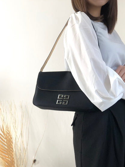 GIVENCHY Logo Canvas Leather Handbag Shoulder bag Black Vintage gbvuzi