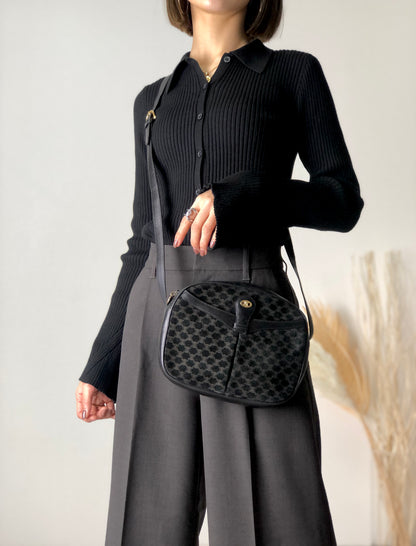 CELINE Macadam Blason 絨面革單肩包 黑色 復古 85cbs3 