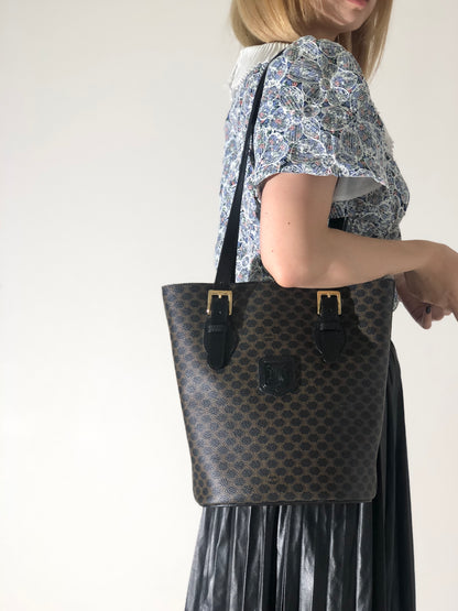 CELINE Macadam Leather Totebag Black Vintage gkmcp7
