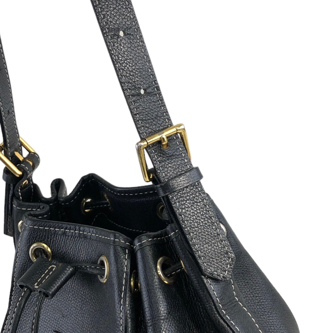 Yves Saint Laurent YSL Stitch Leather Drawstring Shoulder bag Black Vintage p3dh3i