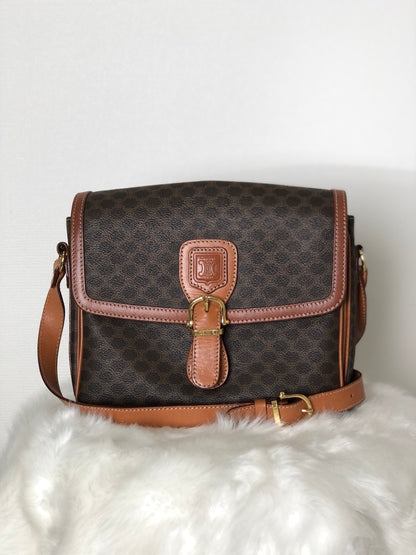 CELINE Macadam Blason Front Buckle Shoulder bag Brown Vintage cju27m