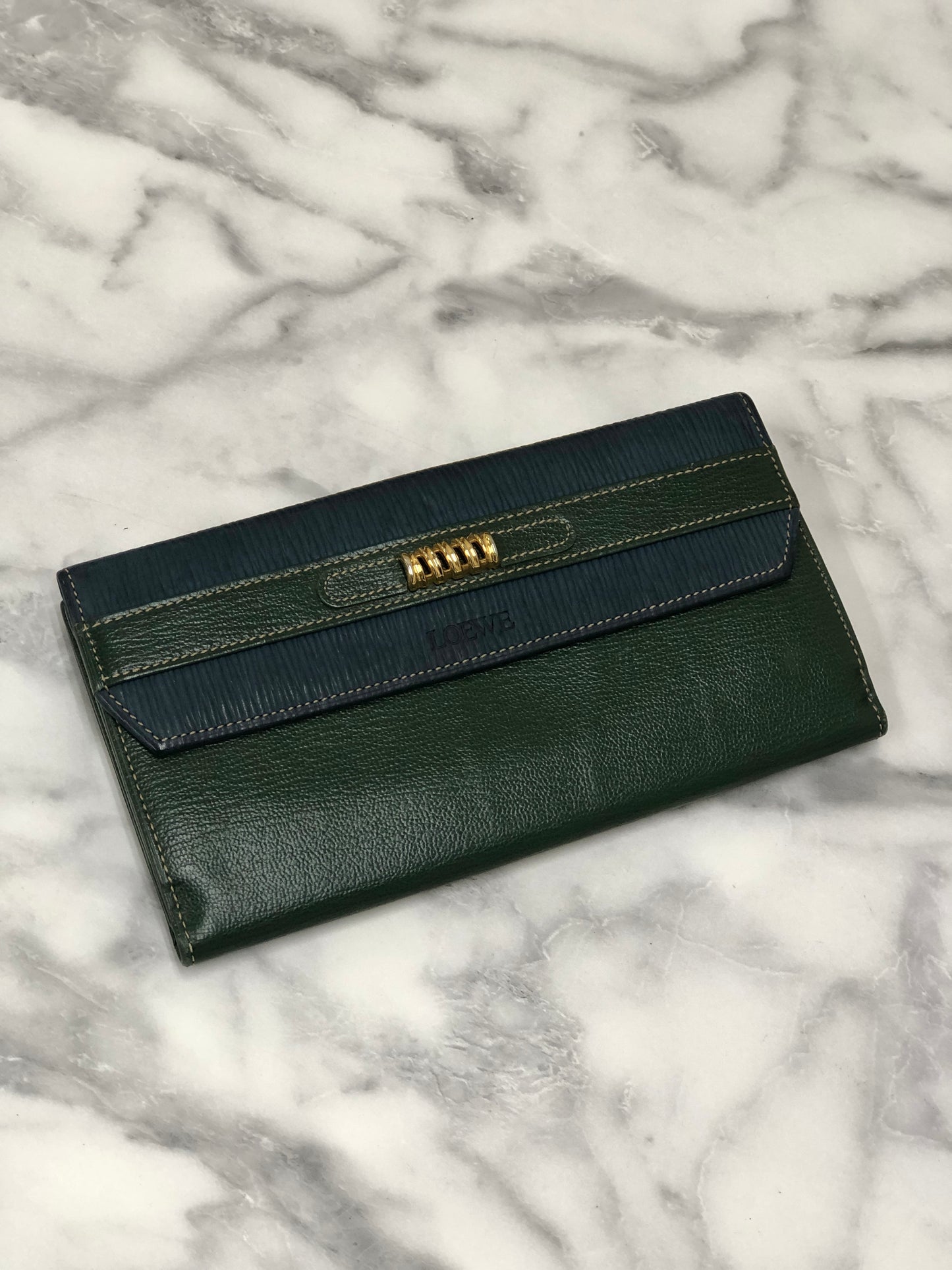 LOEWE Velazquez Leather Long Wallet Green Vintage j4d7xm