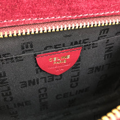 CELINE 鉚釘迷你包2way方形絨面革肩包手提包酒紅色復古zp7fsi
