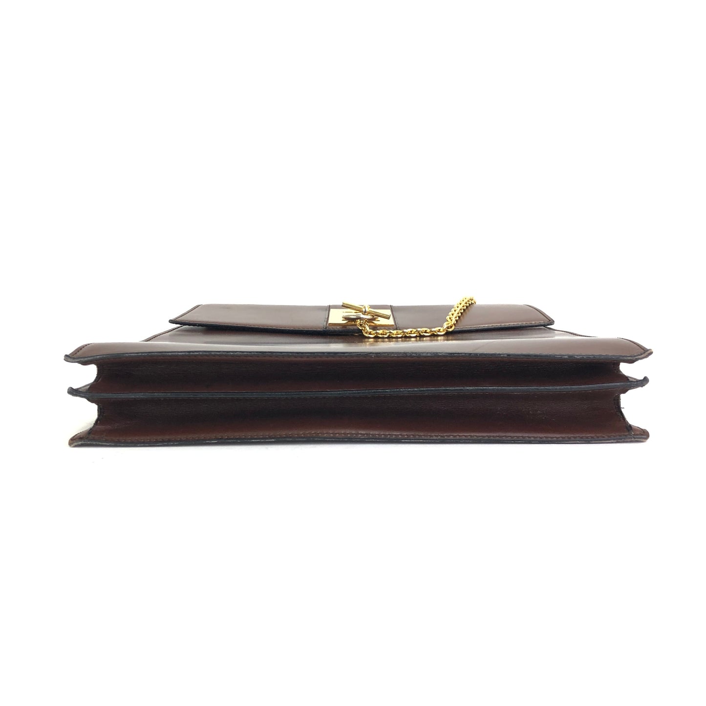 CELINE Triple Gancini Mantel Kelly Leather Handbag Brown vintage Old Celine iz86nn