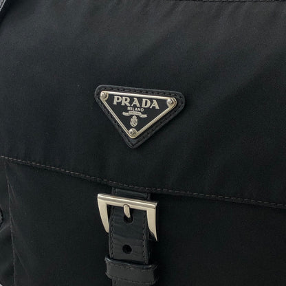 PRADA Triangle Logo Front Buckle Nylon Leather Shoulder bag Black Vintage ykd4wx
