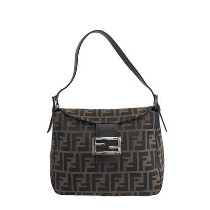 FENDI Zucca Jacquard Leather Shoulder bag Hobobag Brown Vintage a23v5e
