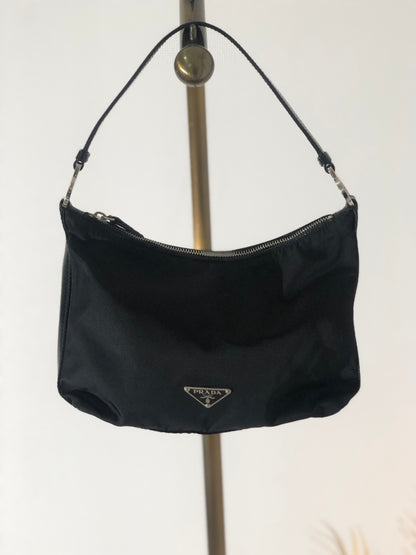 PRADA Triangle Logo Nylon Handbag Hobobag Black Vintage rd8vmt