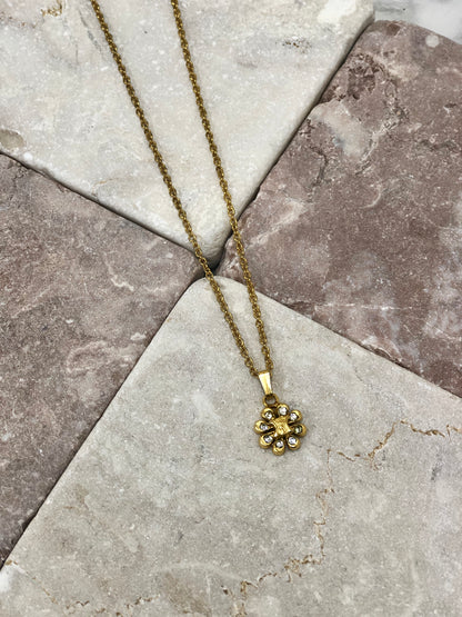 CELINE Triomphe 花朵圖案寶石項鍊 金色 復古 6wemz6 