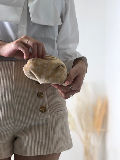 CELINE Macadam Triomphe Pile Fabric Pouch Beige White Vintage dbsuuk