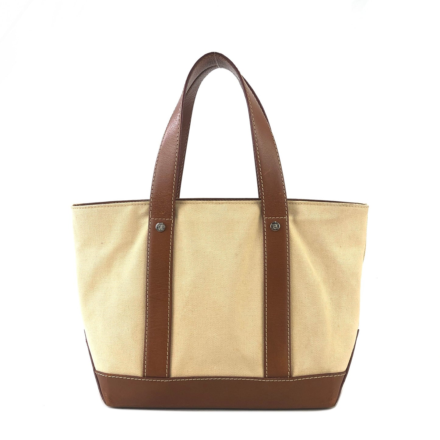 CELINE Blason Canvas Leather Handbag Totebag Beige Vintage ykeumx