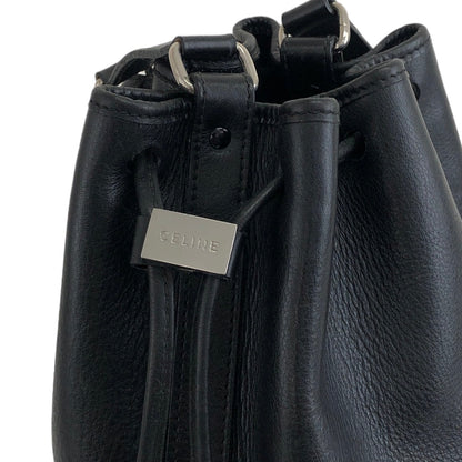 CELINE 標誌皮革抽繩肩背包黑色復古 ny8ngc 