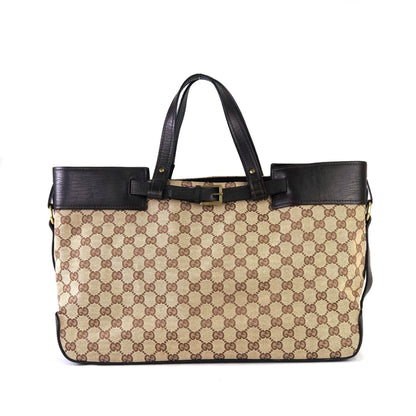 GUCCI front belt GG canvas handbag beige brown vintage old um3y8c