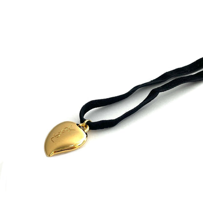 Yves Saint Laurent YSL Heart Stone Necklace Choker Gold Vintage Old yw265g