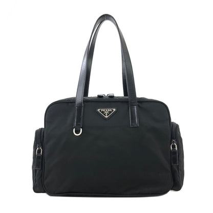 PRADA Triangle Logo Side Pocket Nylon Handbag Black Vintage z7gkye