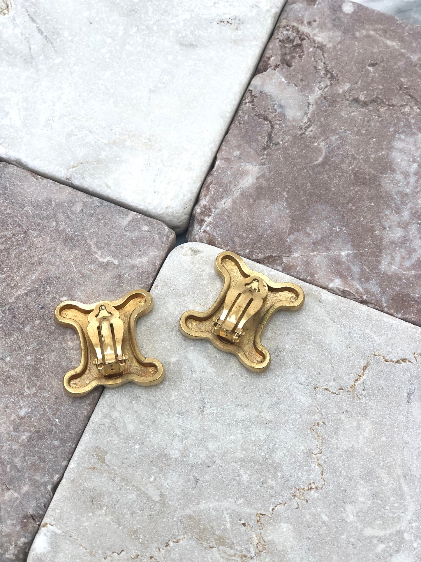 CELINE Triomphe Earrings Gold Vintage j5u365