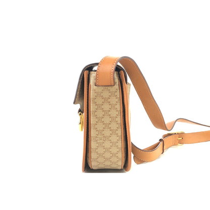 CELINE Macadam Gancini Crossbody Shoulder bag Beige Vintage kx4dhy