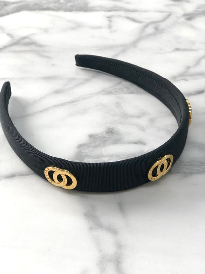 CELINE Circle Logo Fabric headband Black Vintage jfpgmz