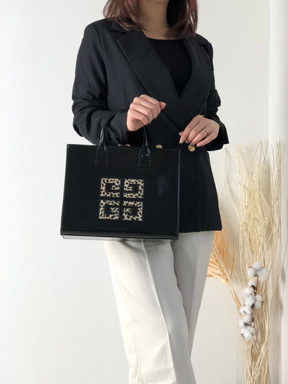 GIVENCHY Logo Leather Handbag Black Vintage upehz7