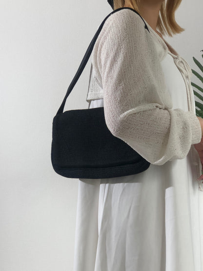 PRADA Triangle Logo Knit Shoulder bag Hobobag Black Vintage bdfyh6