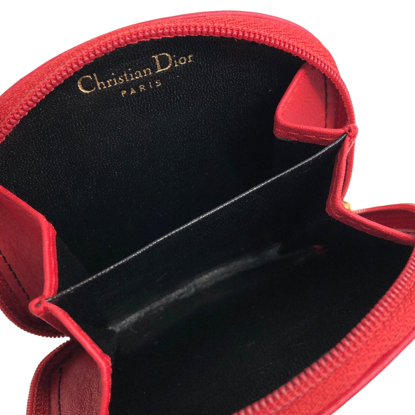 Christian Dior CD Logo Leather Coin Purse Red Vintage d57gp4