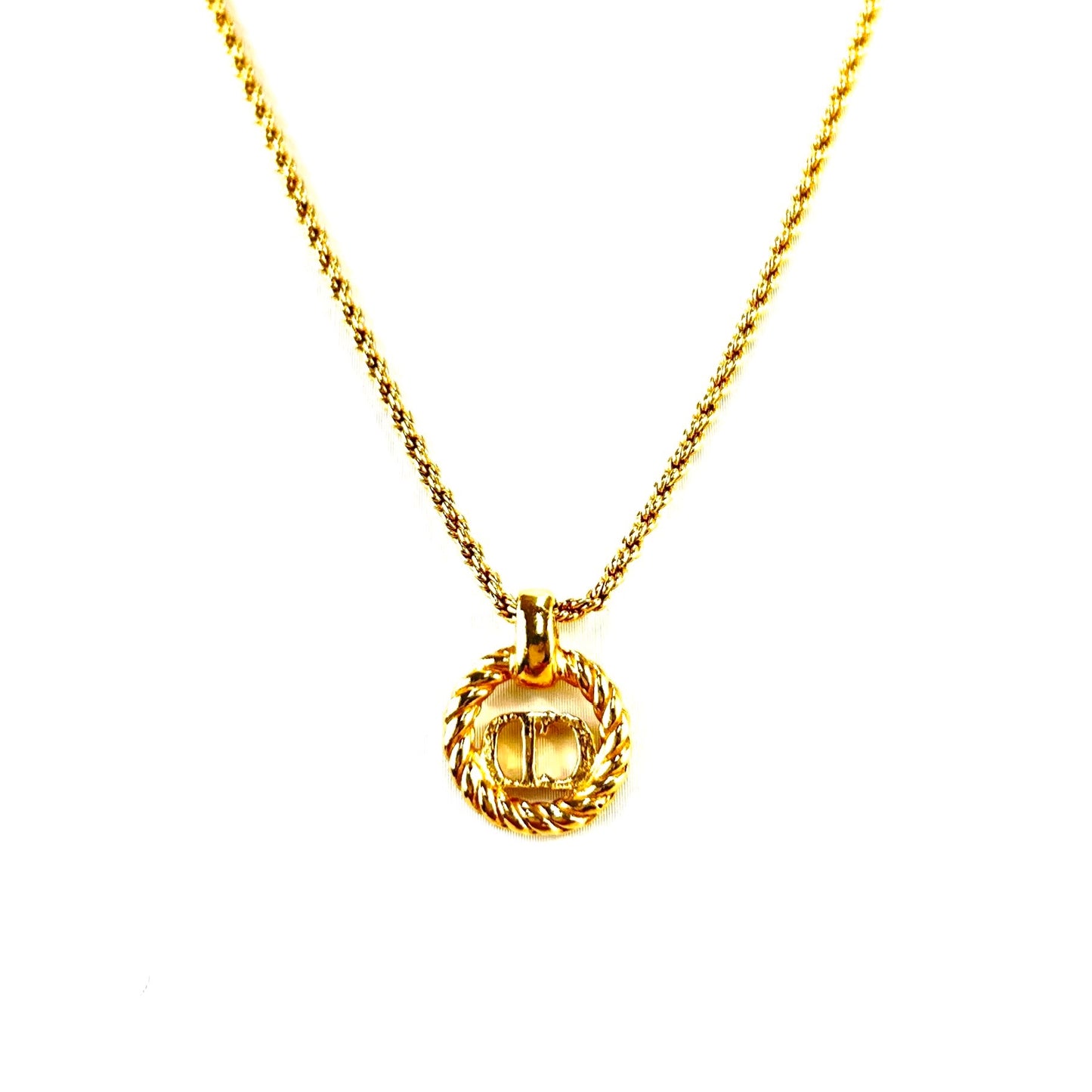 Christian Dior CD Logo Circle Necklace Gold Vintage pbsikz