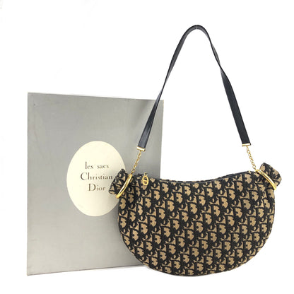 Christian Dior Trotter Jacquard Leather Shoulder bag Hobobag Navy Vintage 45xua4