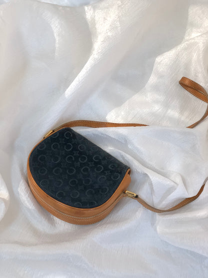 CELINE C macadam Round  Suede Leather Small Crossbody Shoulder bag Minibag Navy Vintage ugm55g