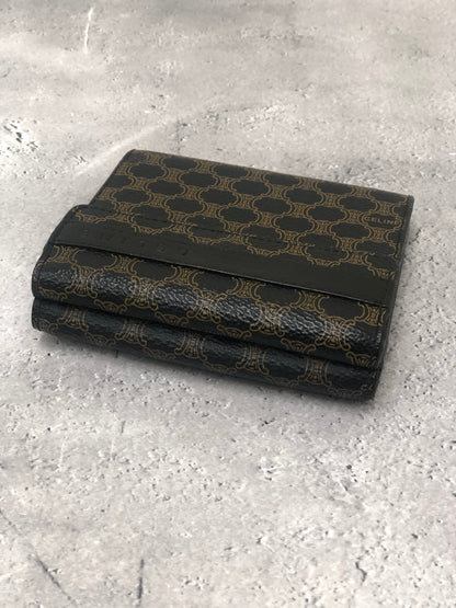 CELINE Macadam Logo Embossed Folded Wallet Black Vintage tw453e