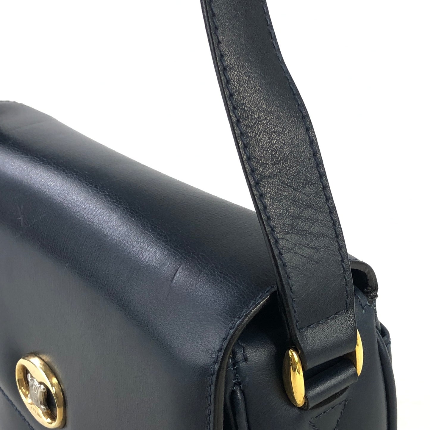 CELINE Triomphe Leather Crossbody Shoulder bag Navy Vintage g8rnxv