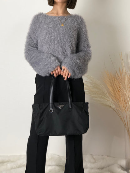 PRADA Triangle Logo Nylon Handbag Black Vintage mhpjft