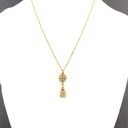 Christian Dior CD Circle Tassel Necklace Gold vintage Old Accessories v225dv