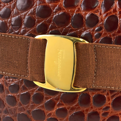 Salvatore Ferragamo Vala Ribbon 鱷魚壓花包 棕色 復古 舊款 x6i2ib