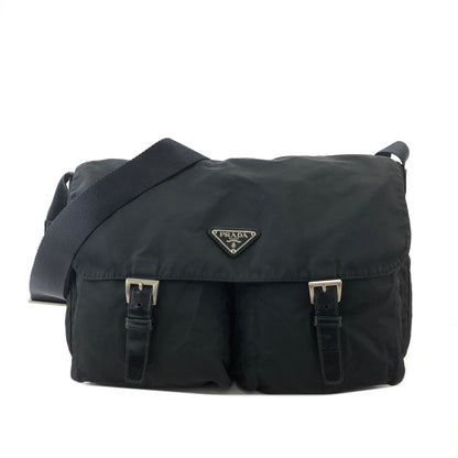 PRADA Triangle Logo Double Pocket Nylon Shoulder bag Black Vintage rnrirz