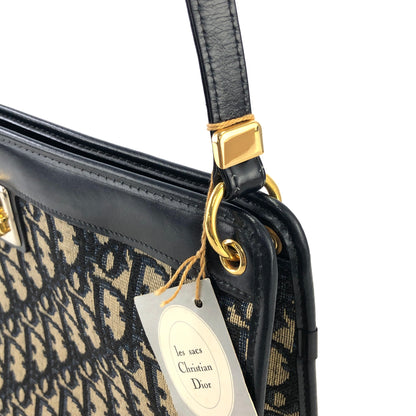 Christian Dior Trotter Logo Jacquard Leather Shoulder bag Navy Vintage i2dwx3