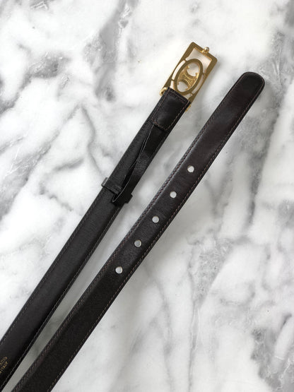 CELINE Triomphe 皮革腰帶 棕色 復古 db3hxc 