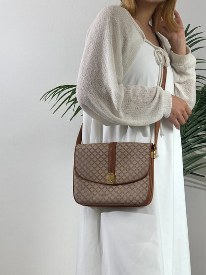 CELINE Macadam Blason Crossbody Shoulder bag Beige Vintage 3ucgmn