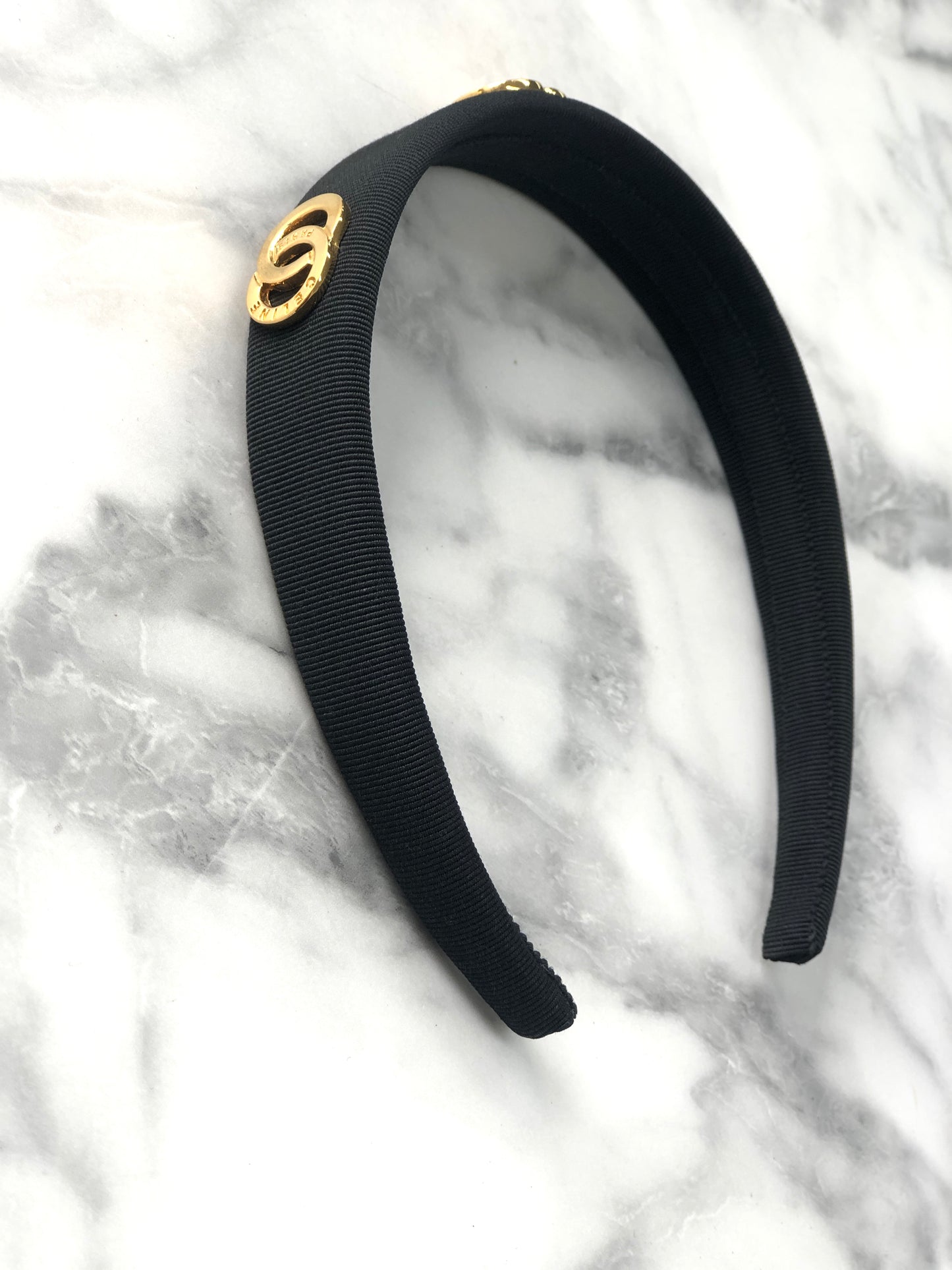 CELINE Circle Logo Fabric headband Black Vintage jfpgmz