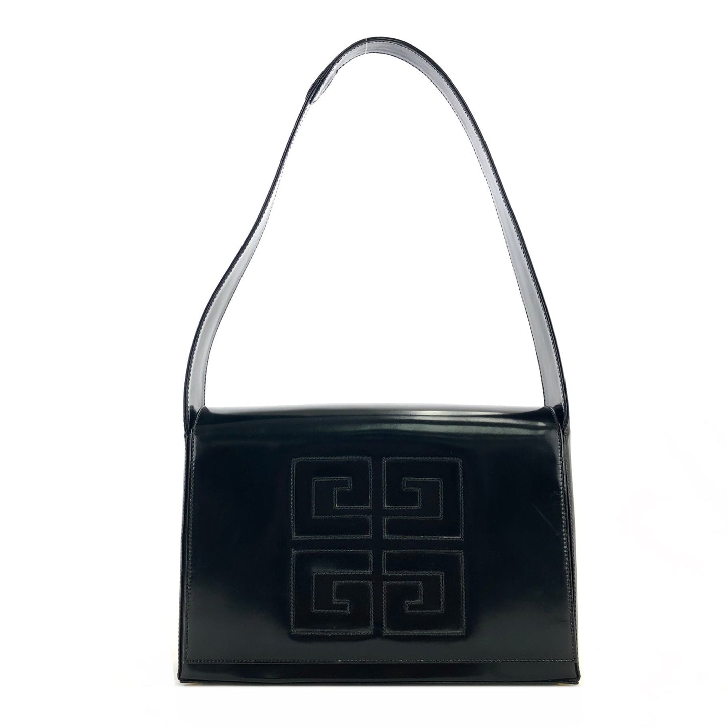 GIVENCHY big logo enamel box flap hobo shoulder bag black vintage old ri2kzs