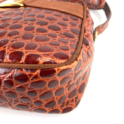 Salvatore Ferragamo Vala Ribbon 鱷魚壓花包 棕色 復古 舊款 x6i2ib