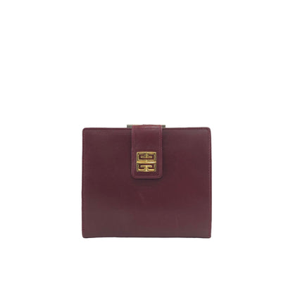 GIVENCHY Leather Logo Metal Clasp Folded Wallet Bordeaux Vintage s2uifj